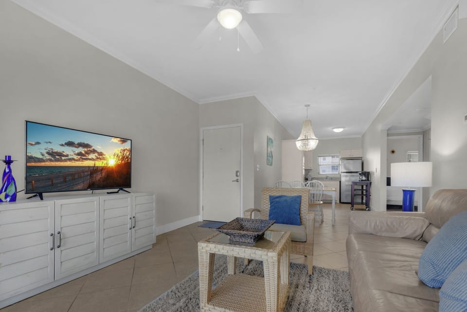 Living room with large flat-screen TV