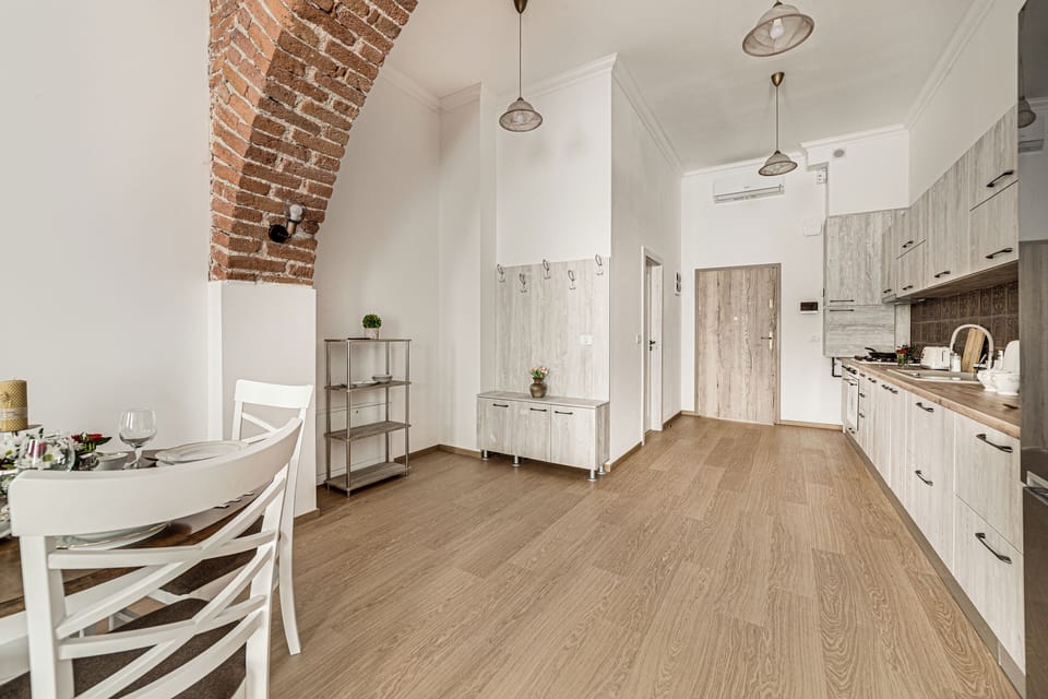 Superior Apartment, 1 Queen Bed with Sofa bed, Kitchen | Private kitchen | Full-size fridge, oven, stovetop, coffee/tea maker