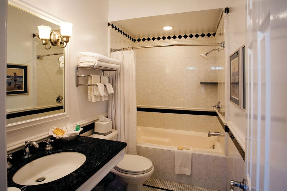 Deluxe Suite, Partial Ocean View | Bathroom | Combined shower/tub, hair dryer, towels, soap