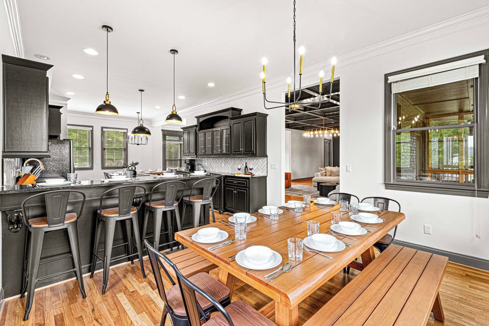 Dual dining areas for entertaining guests in style and comfort.
