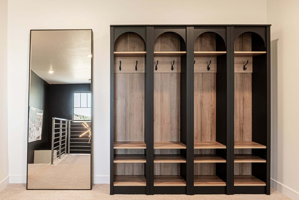 Full length mirror and built-in storage