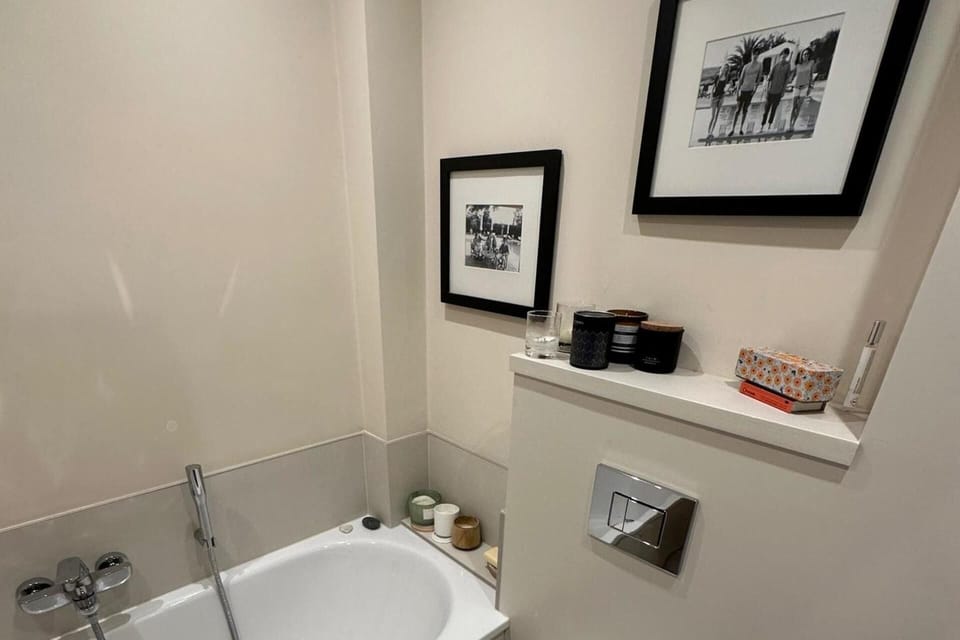 Combined shower/tub, deep soaking tub, hair dryer, towels