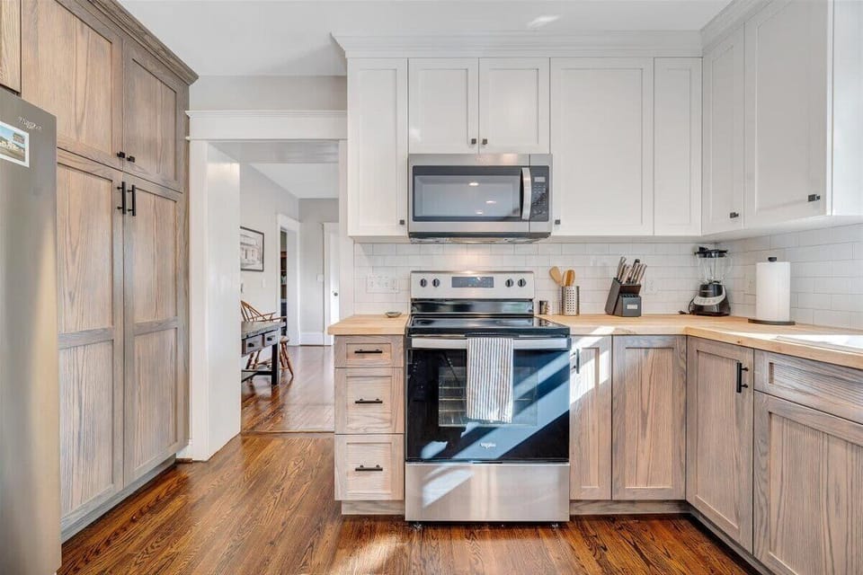 Bright kitchen with stainless steel appliances