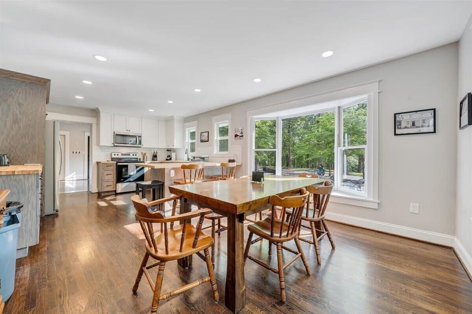Dining room with wooden furniture