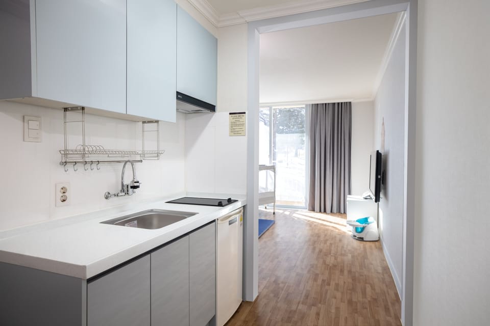 Deluxe Kids Room | Private kitchen | Full-size fridge, stovetop, rice cooker, cookware/dishes/utensils