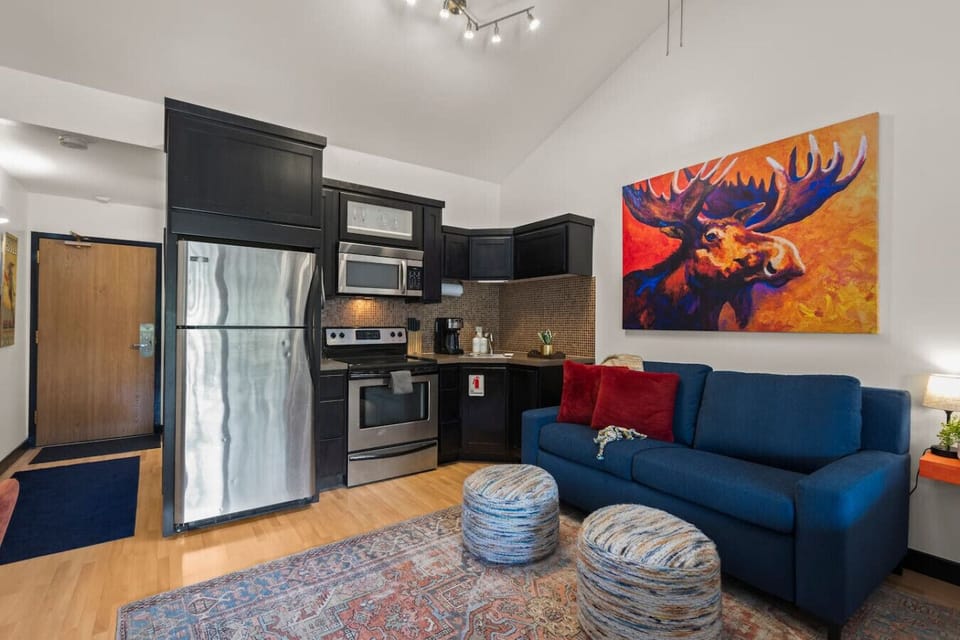 This thoughtfully designed studio maximizes comfort and function, offering a cozy retreat after mountain adventures.