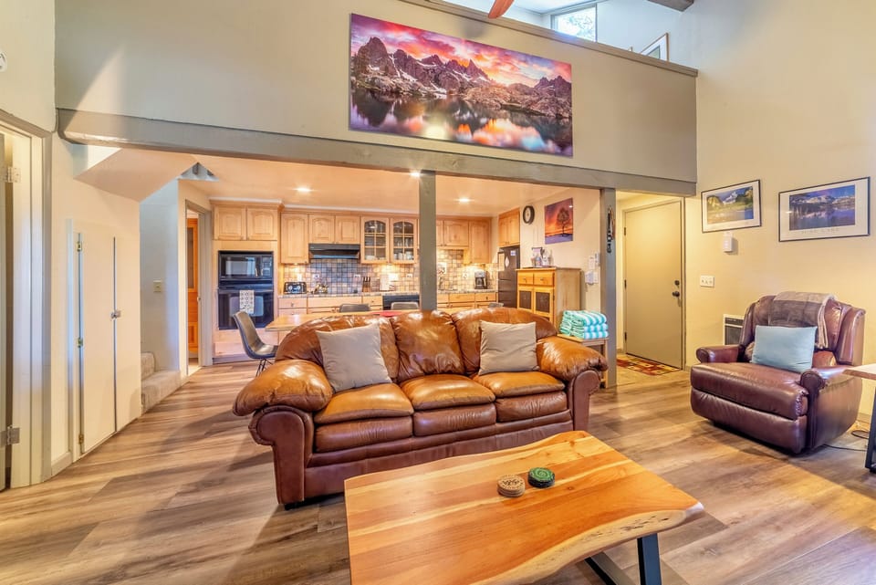 Living room has queen sized pull-out sofa.