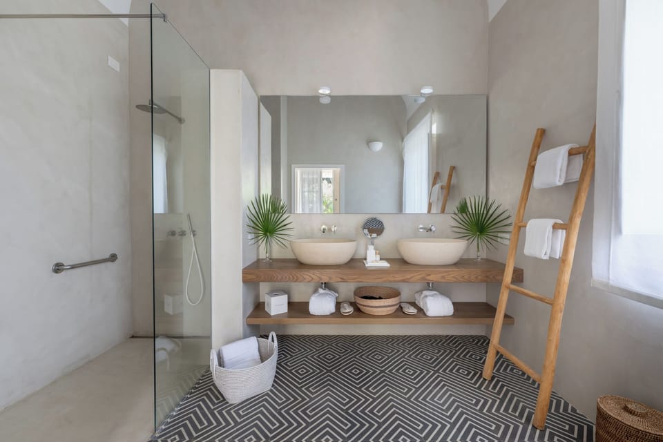 Standard Double Room, Patio, Partial Sea View | Bathroom | Bathrobes, slippers, bidet