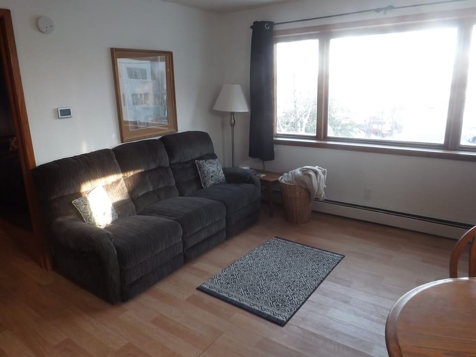 Reclining sofa with large Roku smart TV in living room