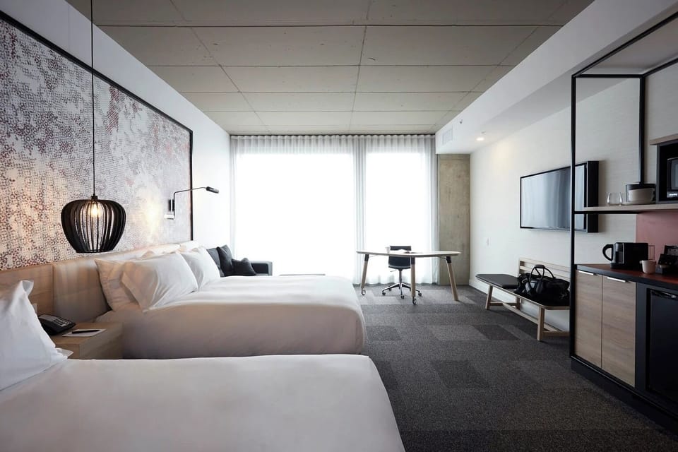 Unwind in a bright studio with sleek in-room conveniences.