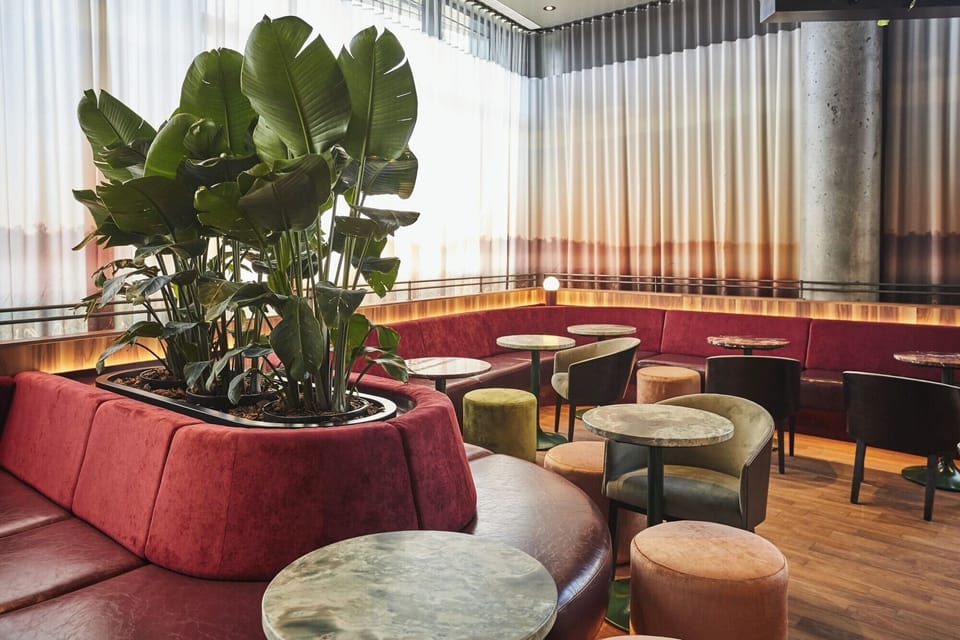 Settle into plush banquettes for chats, coffee, and downtime.