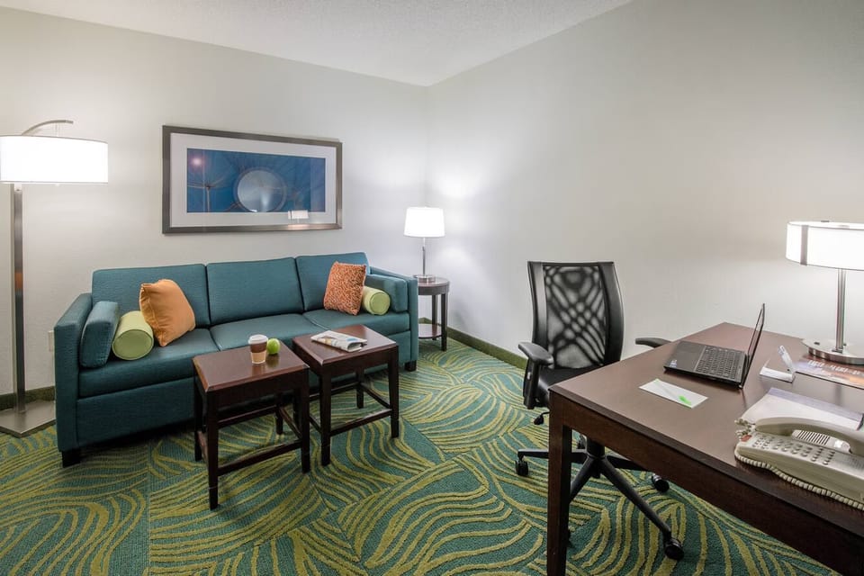 Settle in and focus at a bright, comfortable work desk.