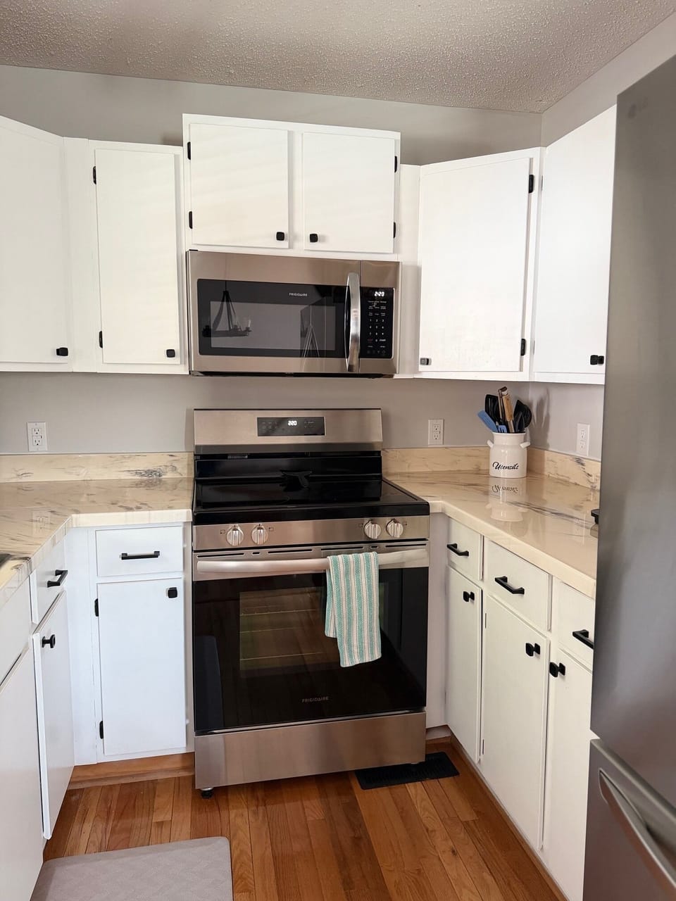 Fully stocked kitchen.
