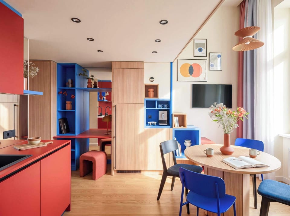 Lower floor with kitchen, dining area and stairs to the upper floor