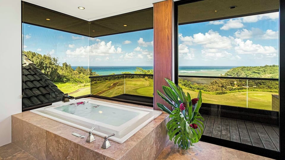 Anini Vista Villa - Upper Level Third Guest Bedroom Suite Bath View - Parrish Kauai