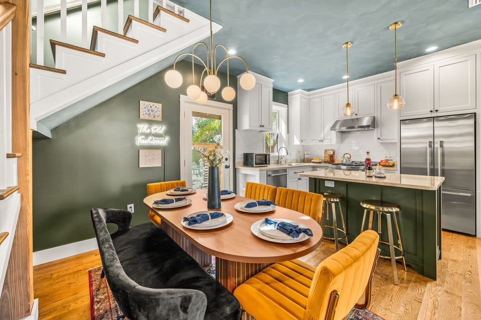 Savor culinary delights in a vibrant space with chic decor and bright ambiance!