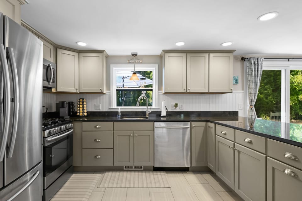 Kitchen with stainless steel appliances