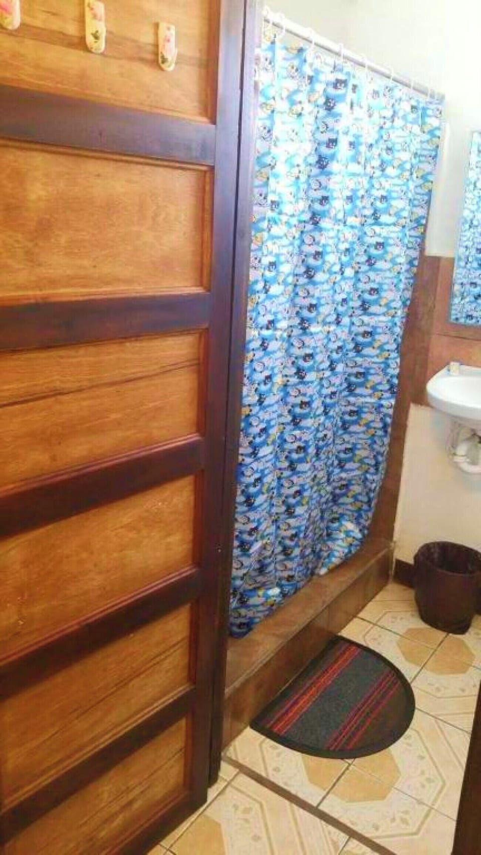 Shower, free toiletries, towels, soap