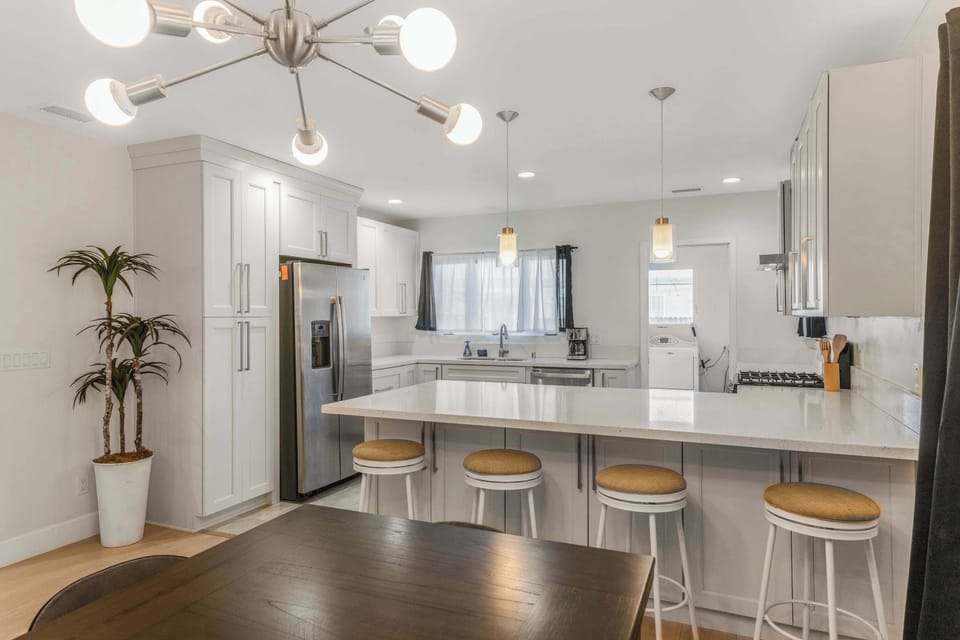 Bar seating in the open concept kitchen
