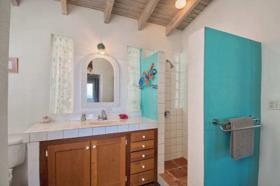The ensuite bathroom has a power shower, wash basin and plenty of closet space.