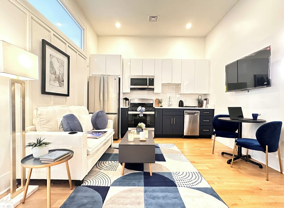 Bright open living and kitchen, stylish and comfortable for relaxing at home.