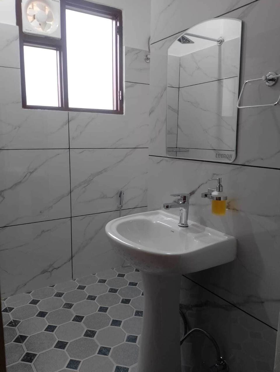 Shower, free toiletries, towels, soap