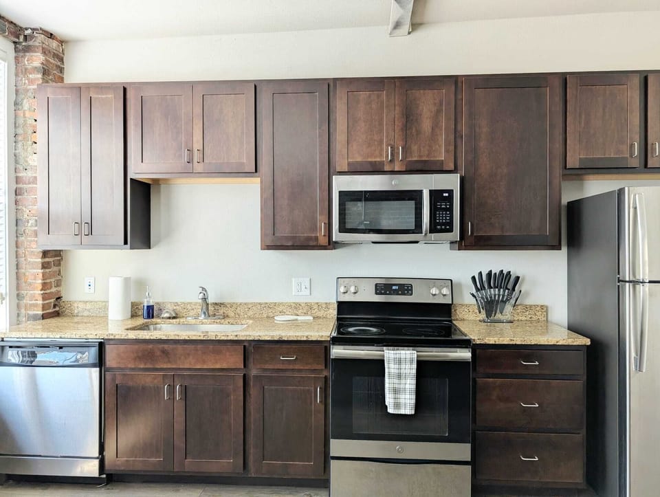 The kitchen offers ample space for meal prep and making your favorite coffee!