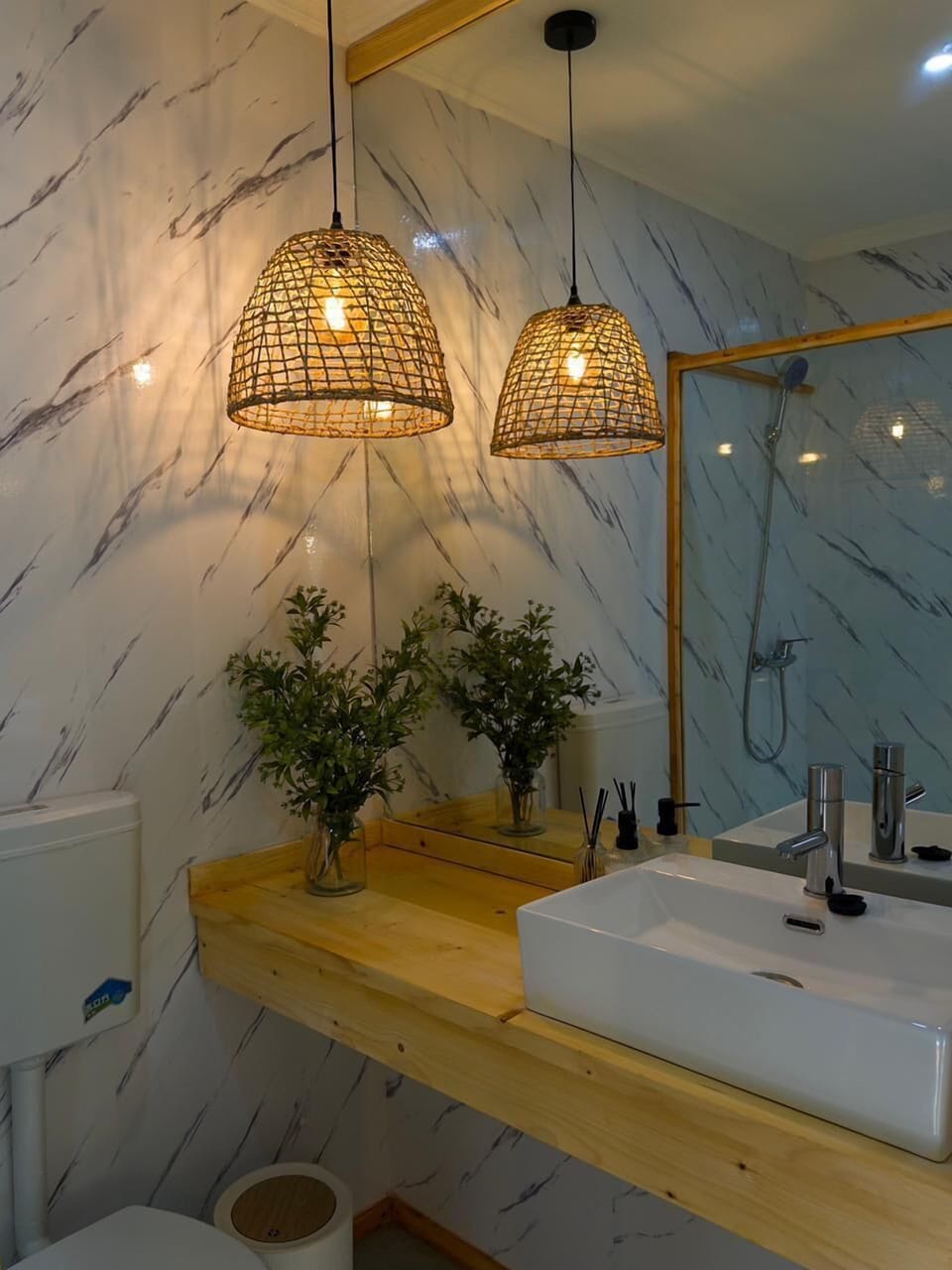 Comfort Double Room, Pool View | Bathroom | Shower, towels, shampoo, toilet paper