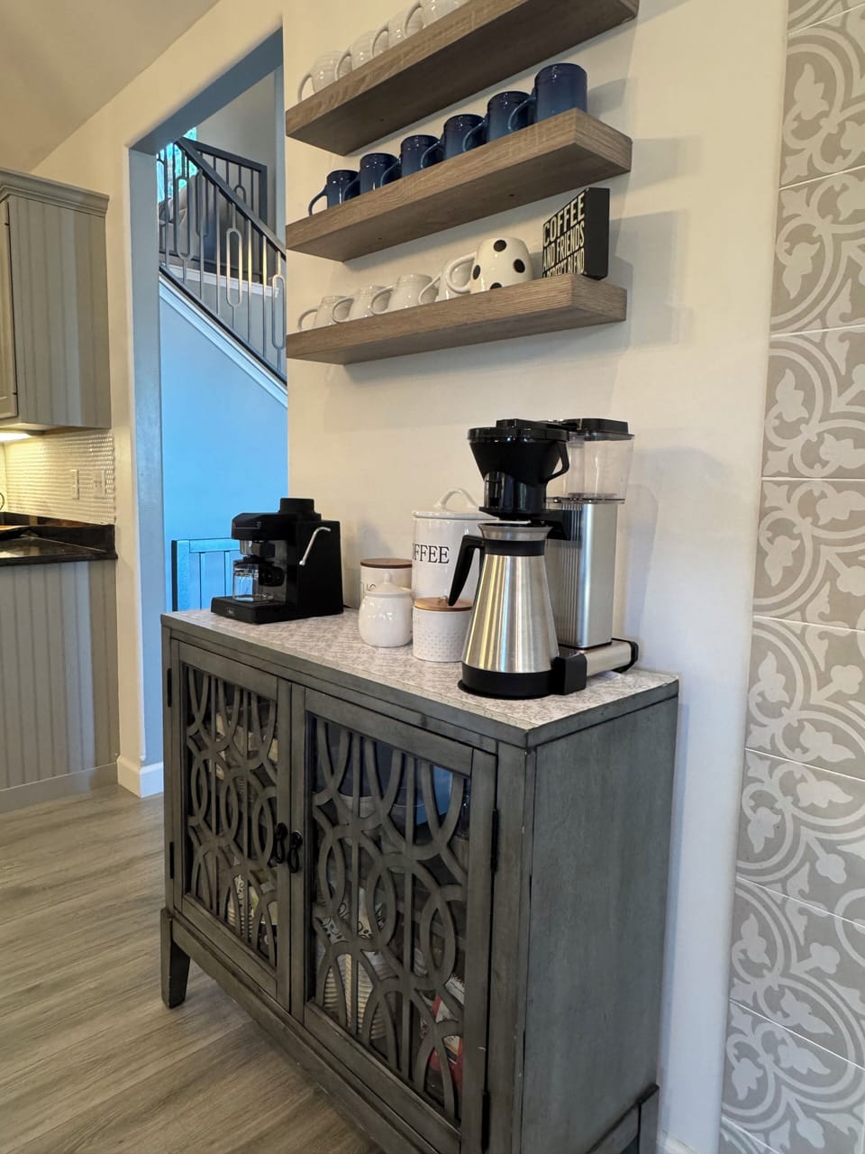 Fully stocked coffee bar for guest use