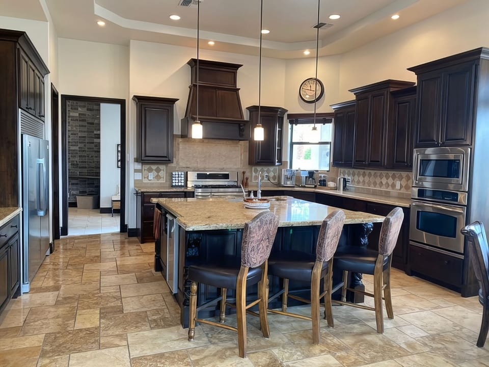 Kitchen. Microwave Wall Oven. 6 Burner Range with one and half oven. 