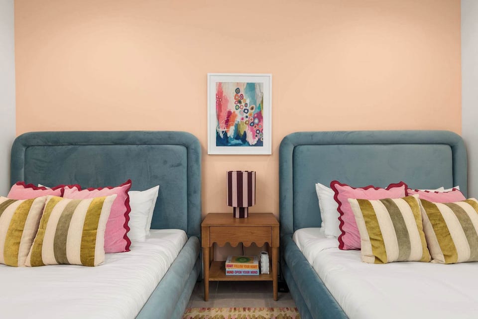 Unit 2: Bedroom 1: Two Queen Beds, Smart TV + Adjacent Full Bathroom