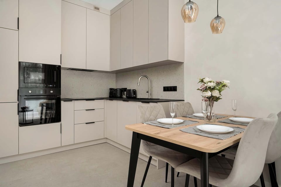 The fully equipped kitchenette includes everything you need for a home-cooked meal.