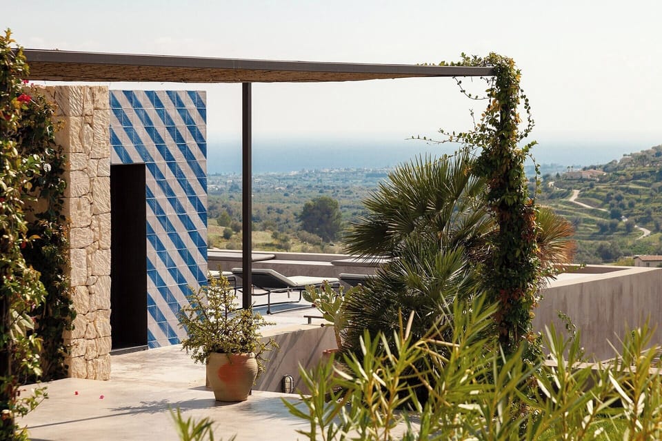 Views across the terraces and out to sea.