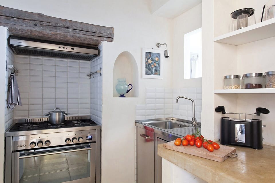 The small but well-equipped kitchen.