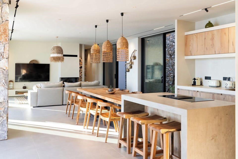 The kitchen and dining area in the main house.