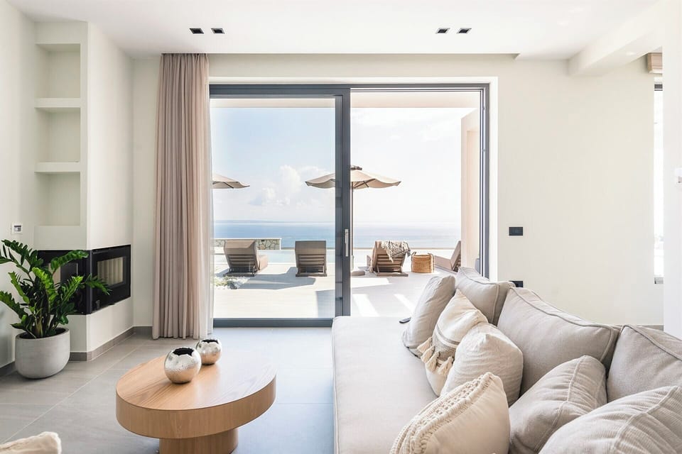 The ground floor living area with its sea views and terrace access.