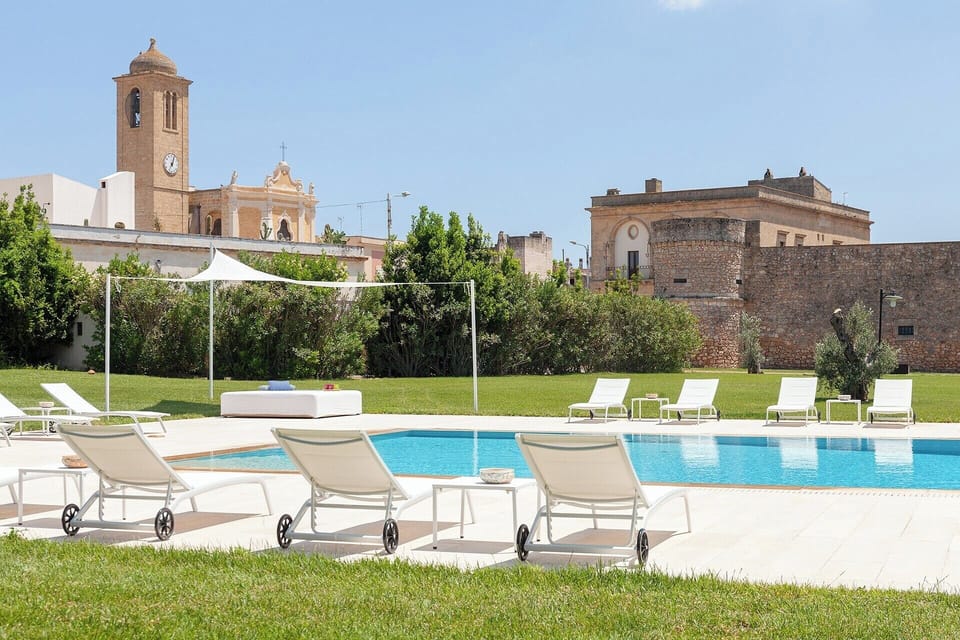 Reclining by the pool.