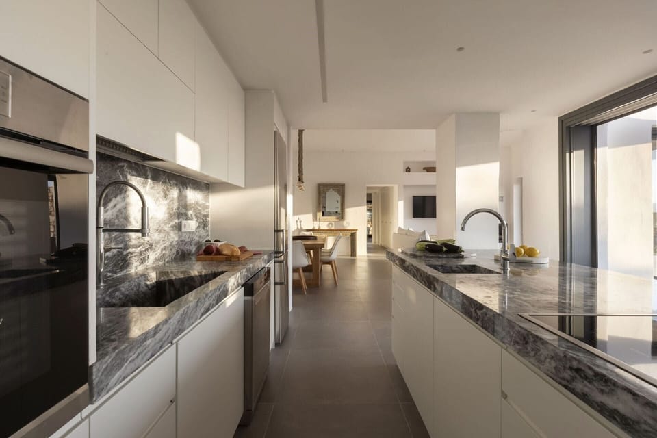 Looking through from the kitchen to the living and dining area.