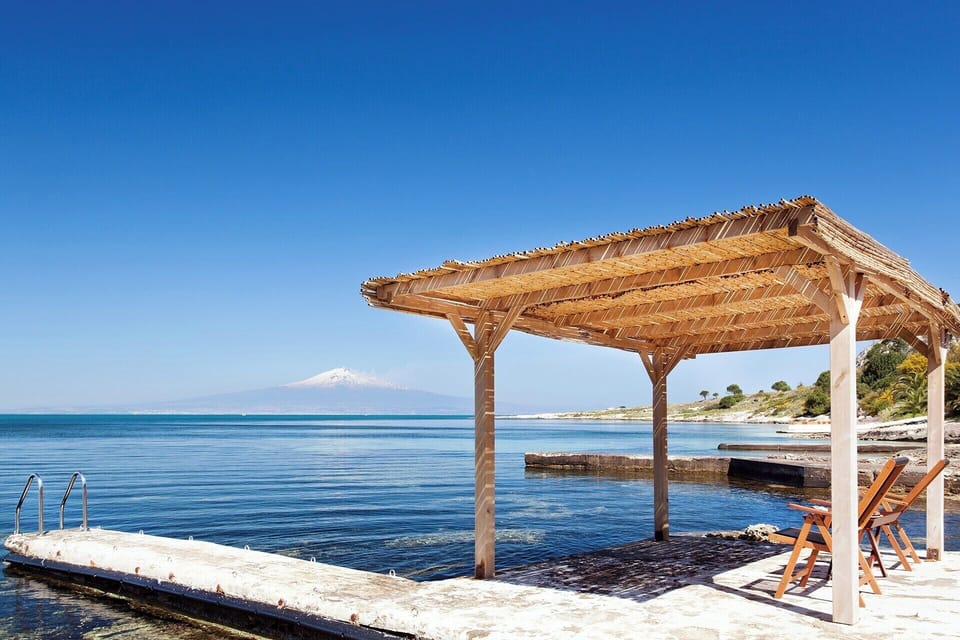 Stunning views of Mount Etna from the (public) sea access.