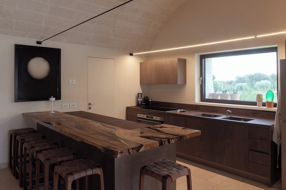 The sleek contemporary kitchen.