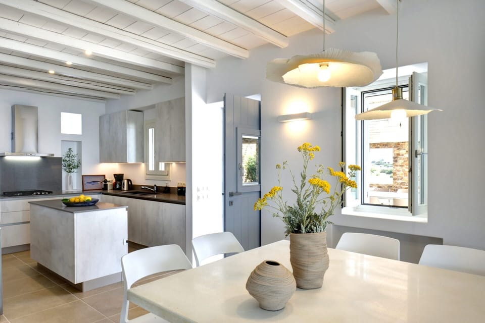 Looking towards the second house's kitchen from the living and dining area.