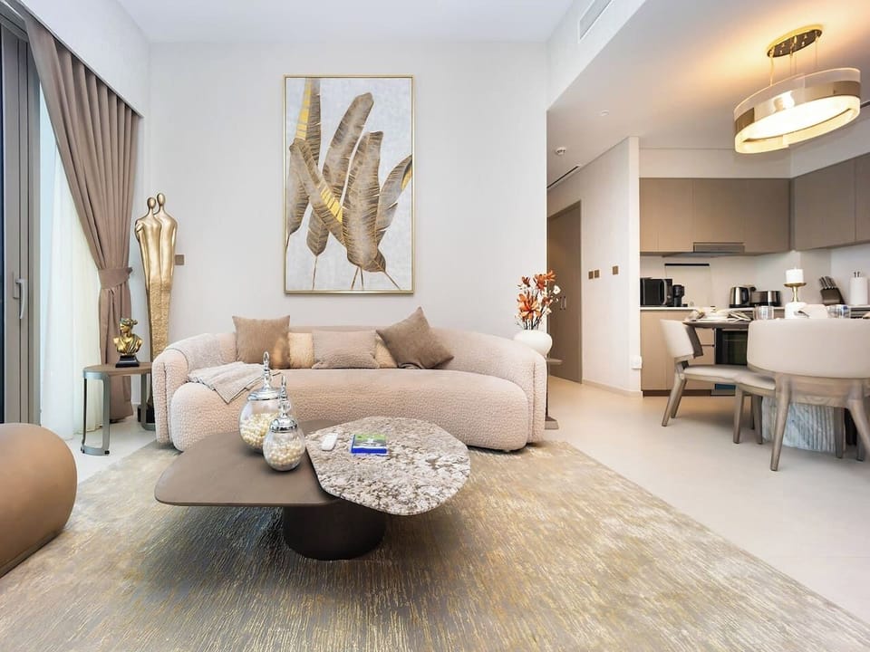 Stylish furnishings and artistic accents create a chic space for relaxation.