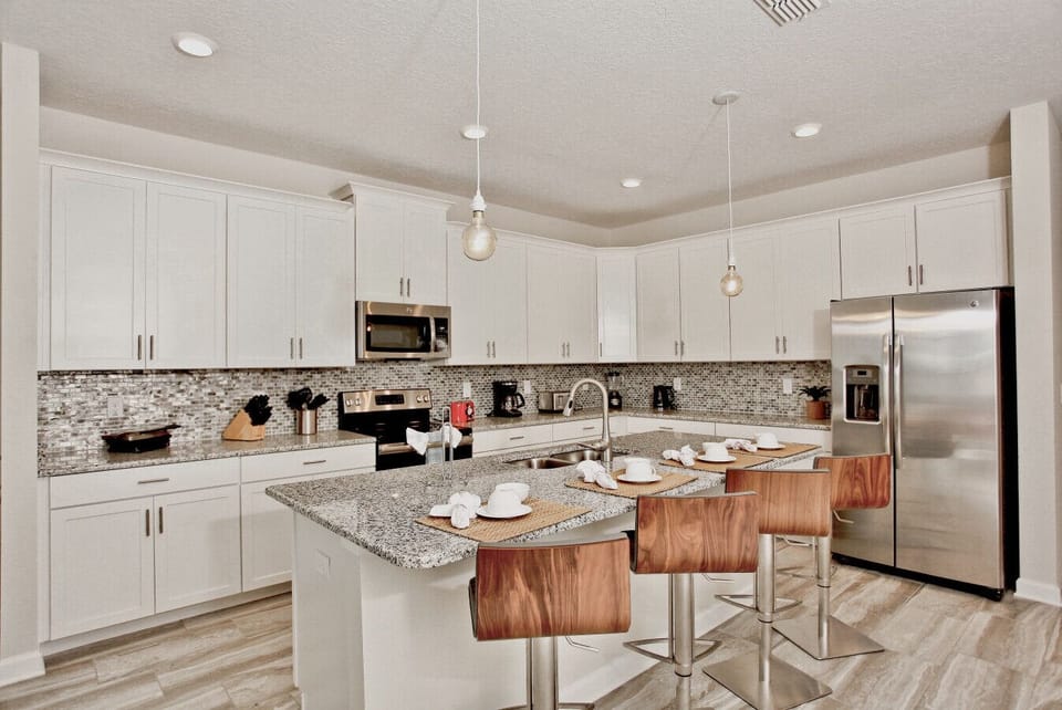Modern kitchen with island and bar seating