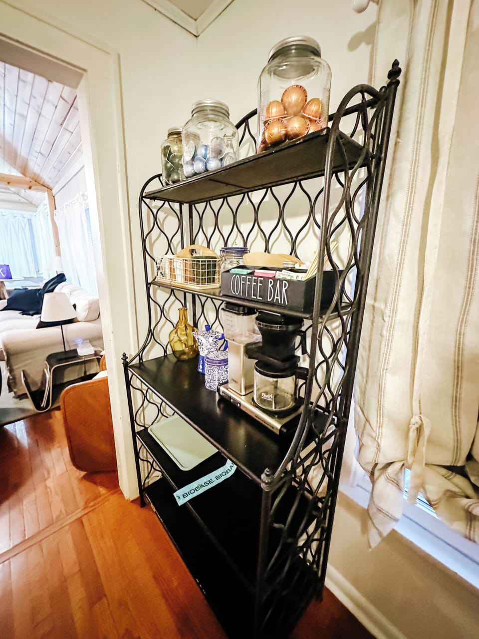 Coffee bar with Nespresso Vertuo and a regular brew Mocha Master coffee pot.