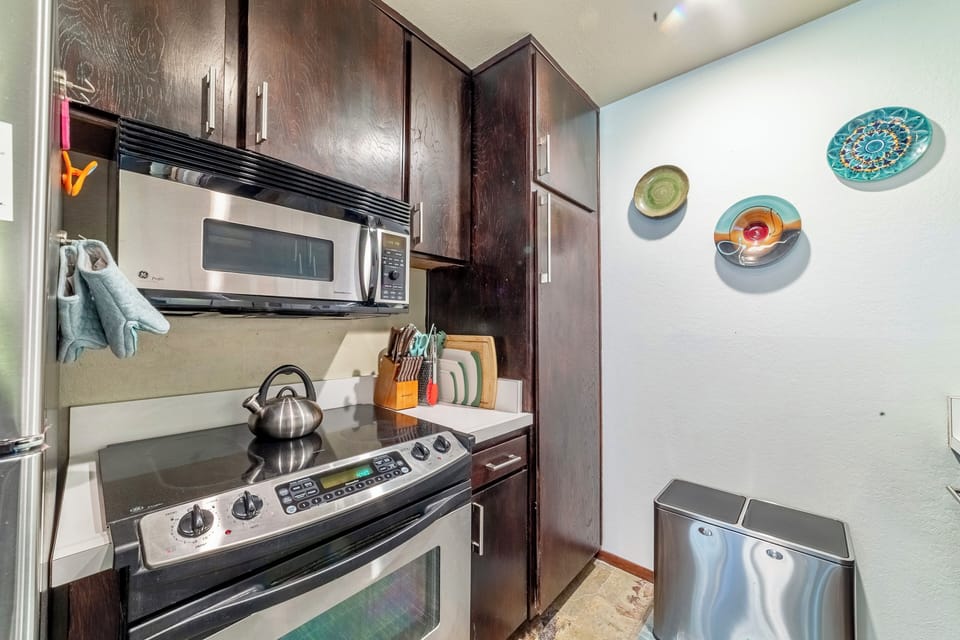 Kitchen comes fully stocked with everything needed to cook a nice meal.