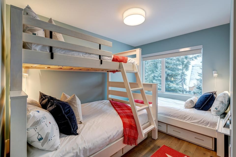 Great kids room! Can sleep 1 adult on the double bed. Kids only on the top twin bunk and twin bed.
