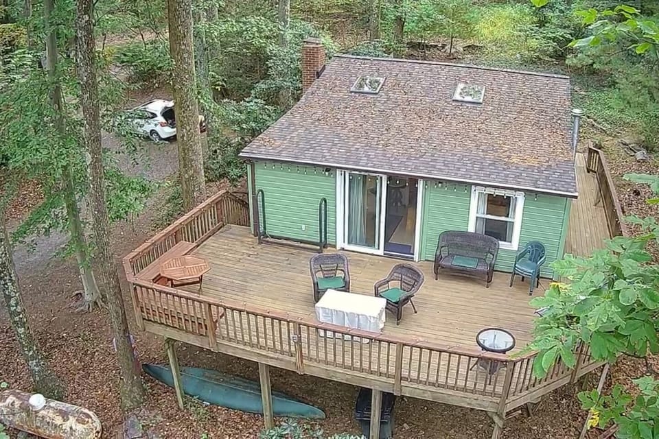 Secluded cabin retreat surrounded by orchards and countryside near Gettysburg.