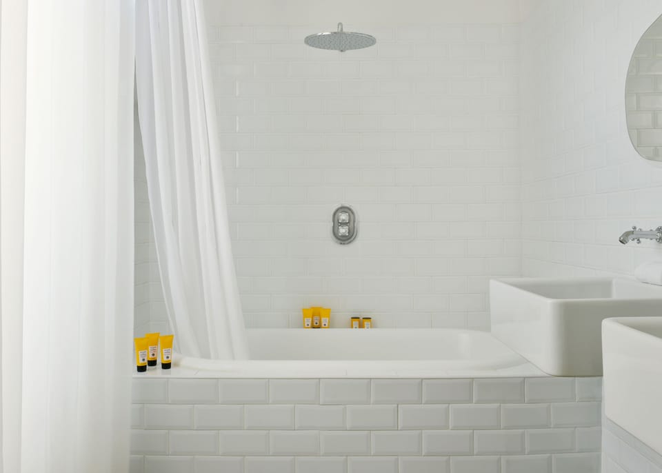 Room 3 faces restaurant terrace | Bathroom | Designer toiletries, hair dryer, bathrobes, slippers