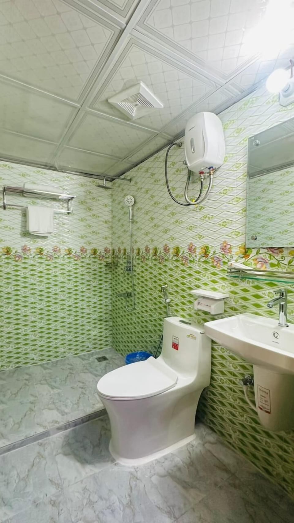 Slippers, towels, soap, shampoo
