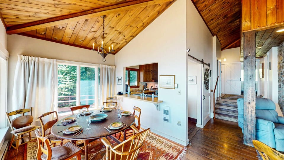 Dining table with harbor view